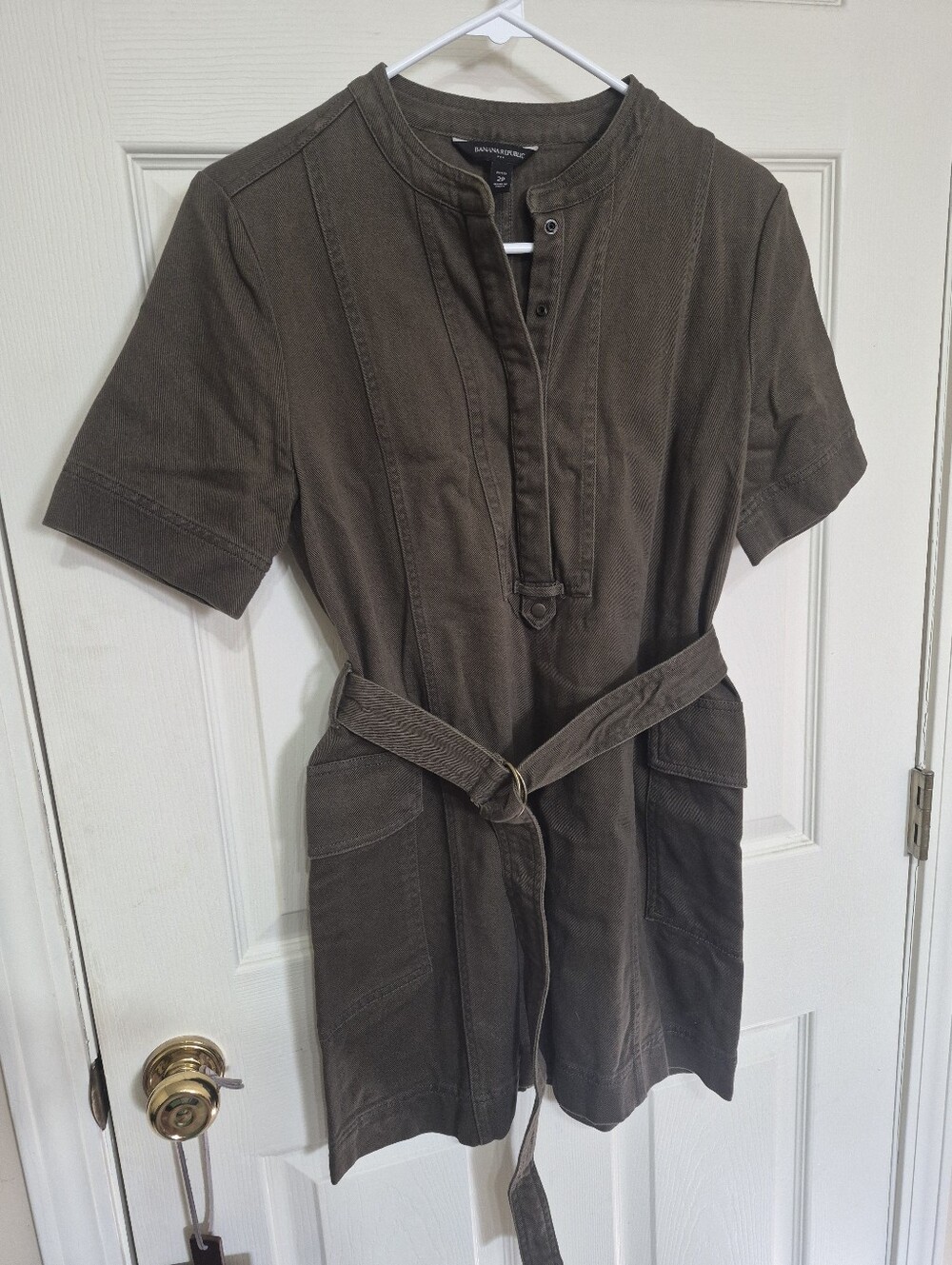 Banana Republic Olive Utility Short-Sleeve Shirt Dress